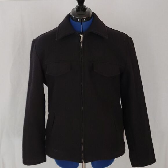 True
American Pineapple Clothing Company Large Black Wool Coat - Picture 1 of 14